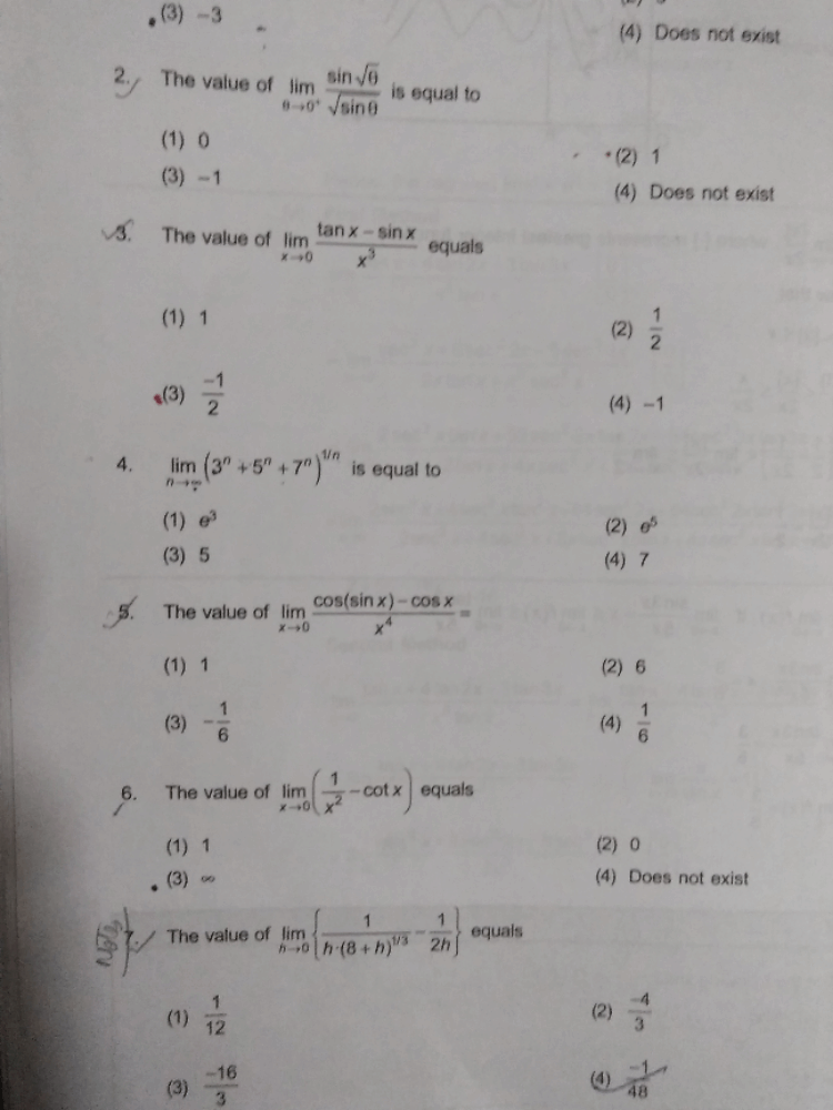 Evaluation of limits, questions for jee. PDF Download