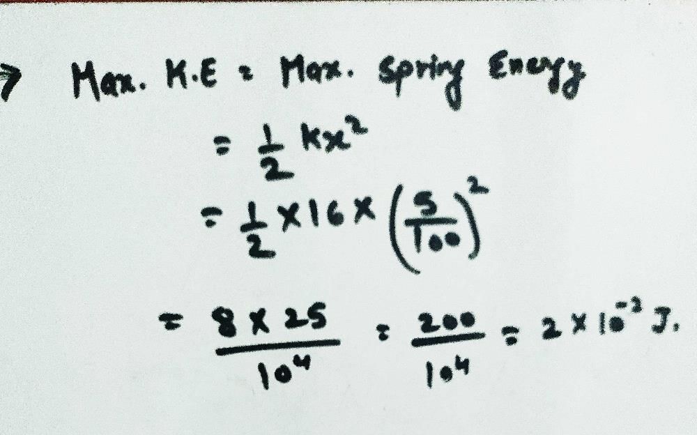 The force constant of a weightless spring is 16 N/m. A body of mass 1.0