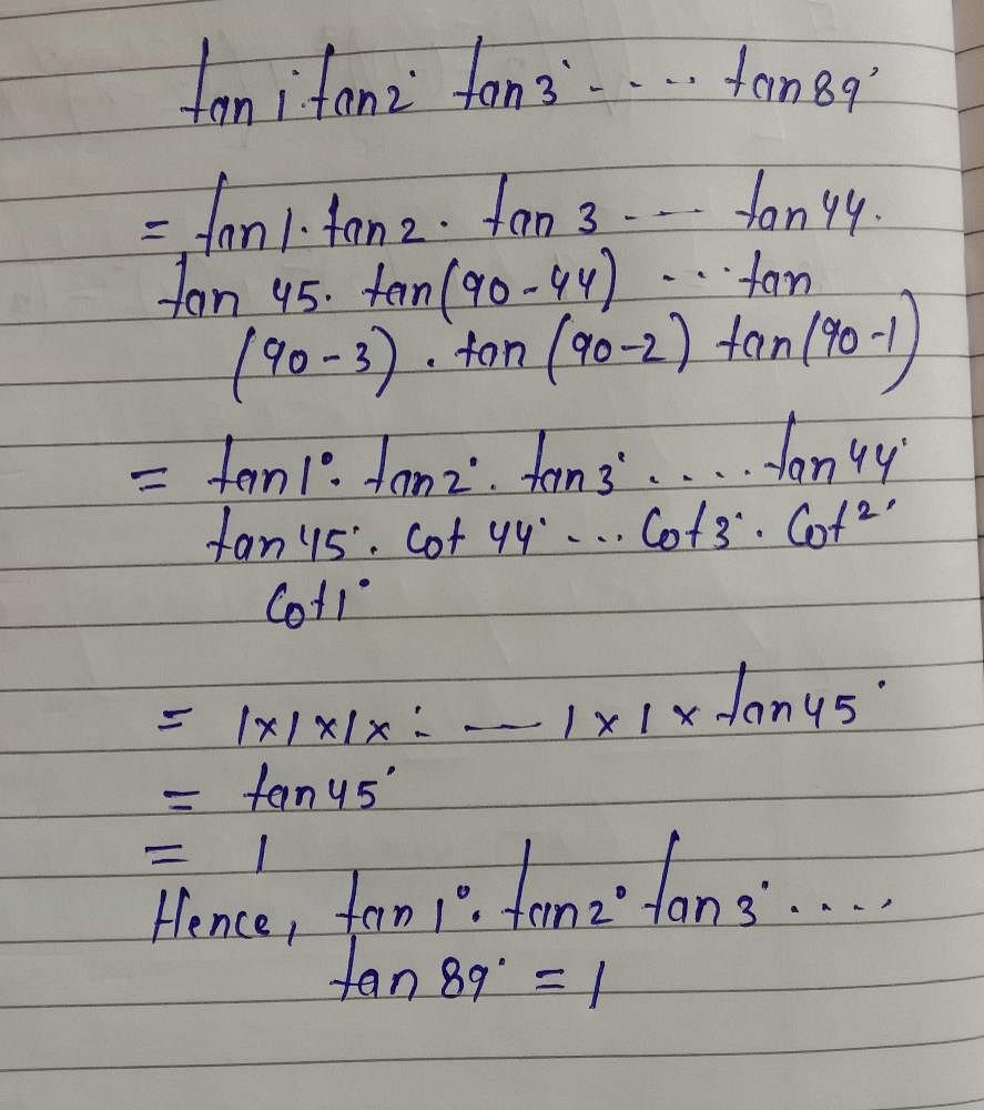 The value of tan1tan2tan3andhellip;andhellip;andhellip;andhellip