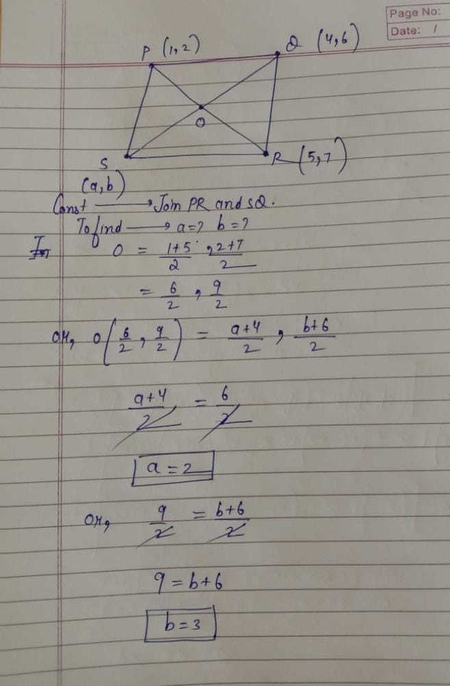 If P 1 2 Q 4 6 R 5 7 S A B Are The Vertices Of Parallelogram Pqrs Then Find The Values Of A And B Edurev Class 10 Question If P 1 2 Q 4 6 R 5 7 S A B Are The Vertices Of Parallelogram Pqrs Then Find The Values Of A And B Edurev Class 10 Question