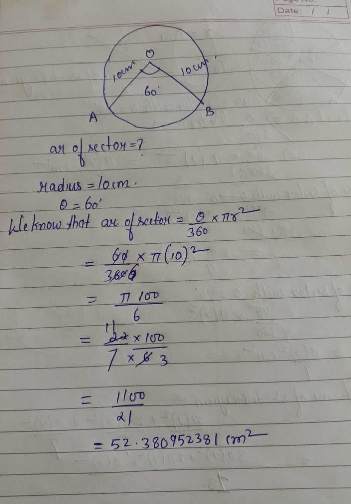 Find The Area Of Sector And Segment Of Angle 60 Of Circle Of Radius 10cm Related Major Minor 3145