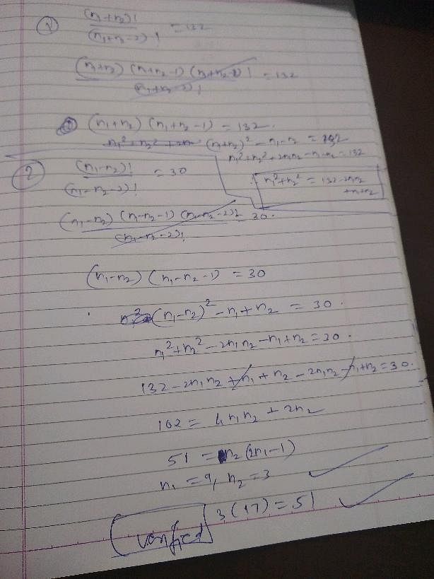 13. If **2 P, = 132, 11-12P, = 30 then, a) n=6,n= 6 b ) n, = 10,