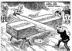 Study the cartoon carefully and give the answers to the question that follows:Q. On what basis was the two-nation theory proposed?a)On the basis of differences among two communities, Hindu and Muslimb)On the Study the cartoon carefully and give the answers to the question that follows:Q. On what basis was the two-nation theory proposed?a)On the basis of differences among two communities, Hindu and Muslimb)On the