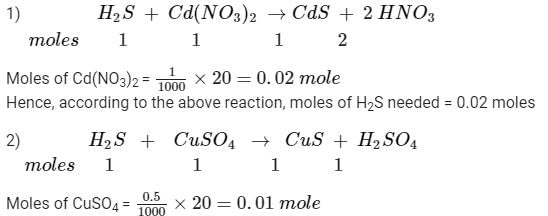 Find the ratio of molar amounts of H2s needed to precipitise metal ions ...