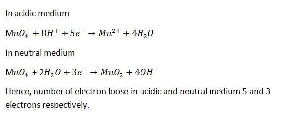 Reduction of the metal centre in aqueous permangnate ion involves:a)3 ...