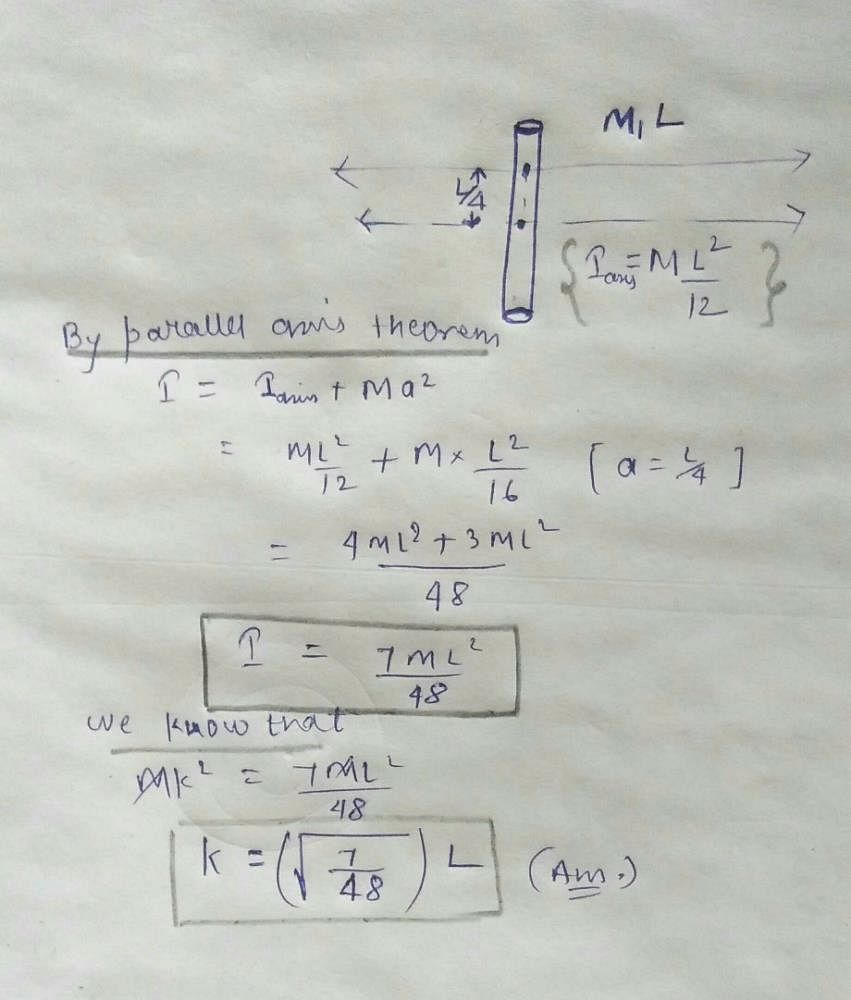 A Thin Uniform Rod Is Of Mass M And Length L Find The Radius Of Gyration For Rotation About An