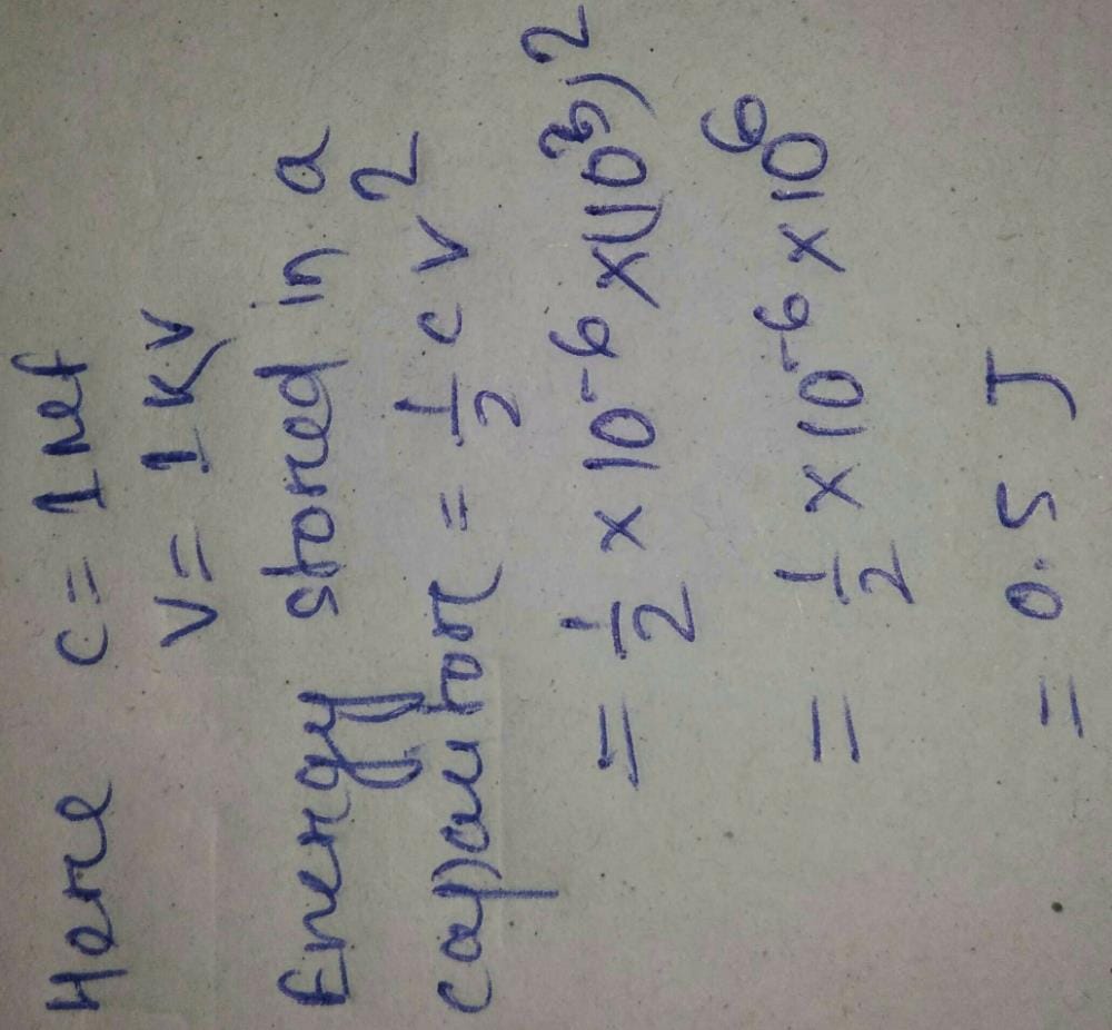 A capacitor of capacitance 1 andmu;F is charged to 1KV. The energy