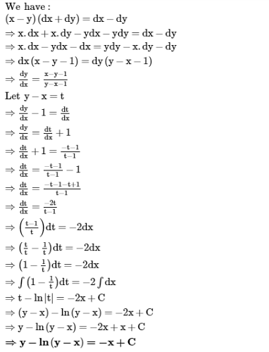 Differential Equation X Y Dx Dy Dx Dy Edurev Class 12 Question