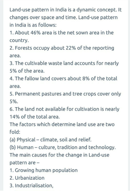 Explain the land use pattern in India? EduRev Class 10 Question