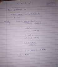 Prove That Sinx Tanx 1 cosx 1 Secx EduRev Class 11 Question