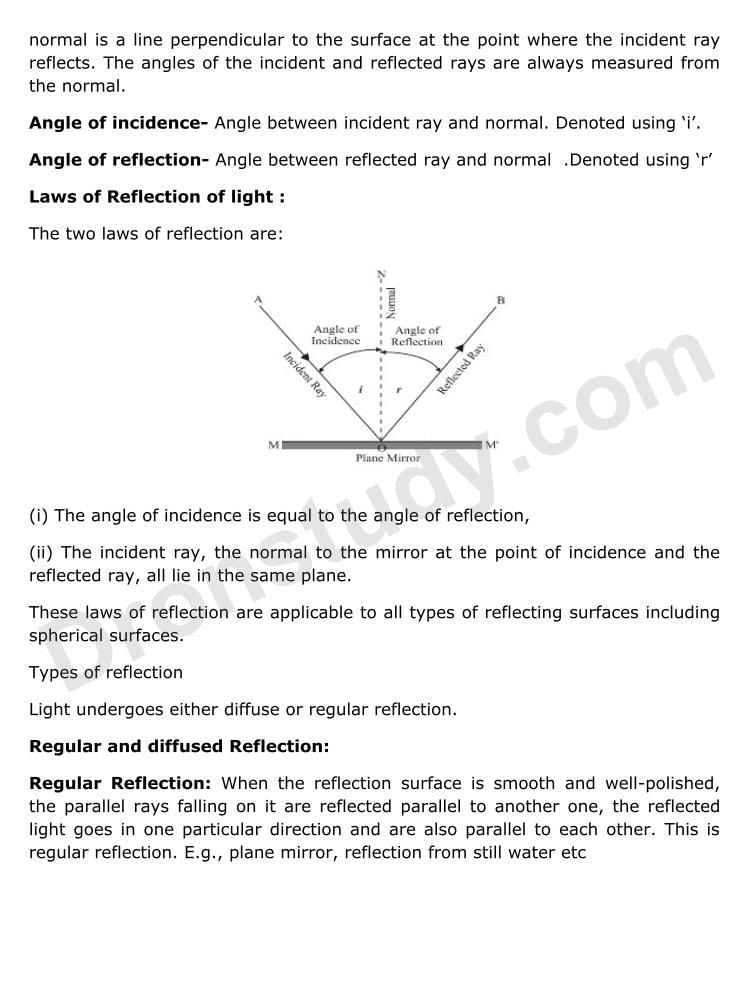 NOTES OF LIGHT CLASS 10 PDF Download