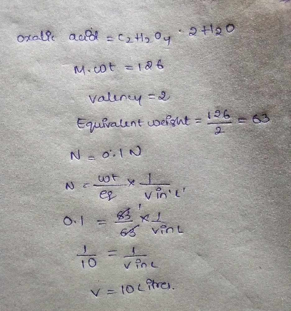 with-63g-of-oxalic-acid-how-many-litres-of-n-10-solution-can-be