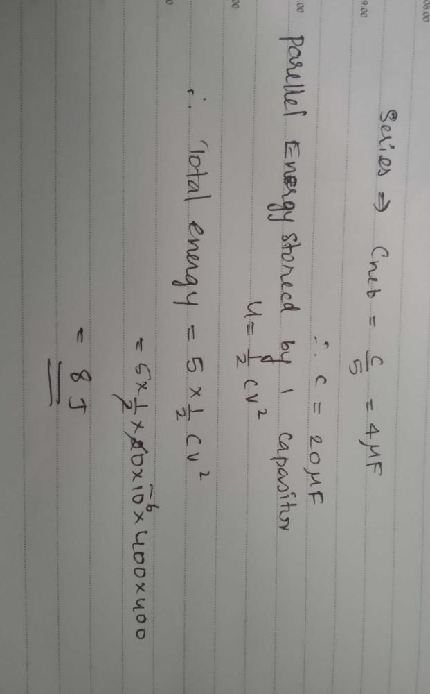 Five equal capacitors connected in series have a resultant capacitance