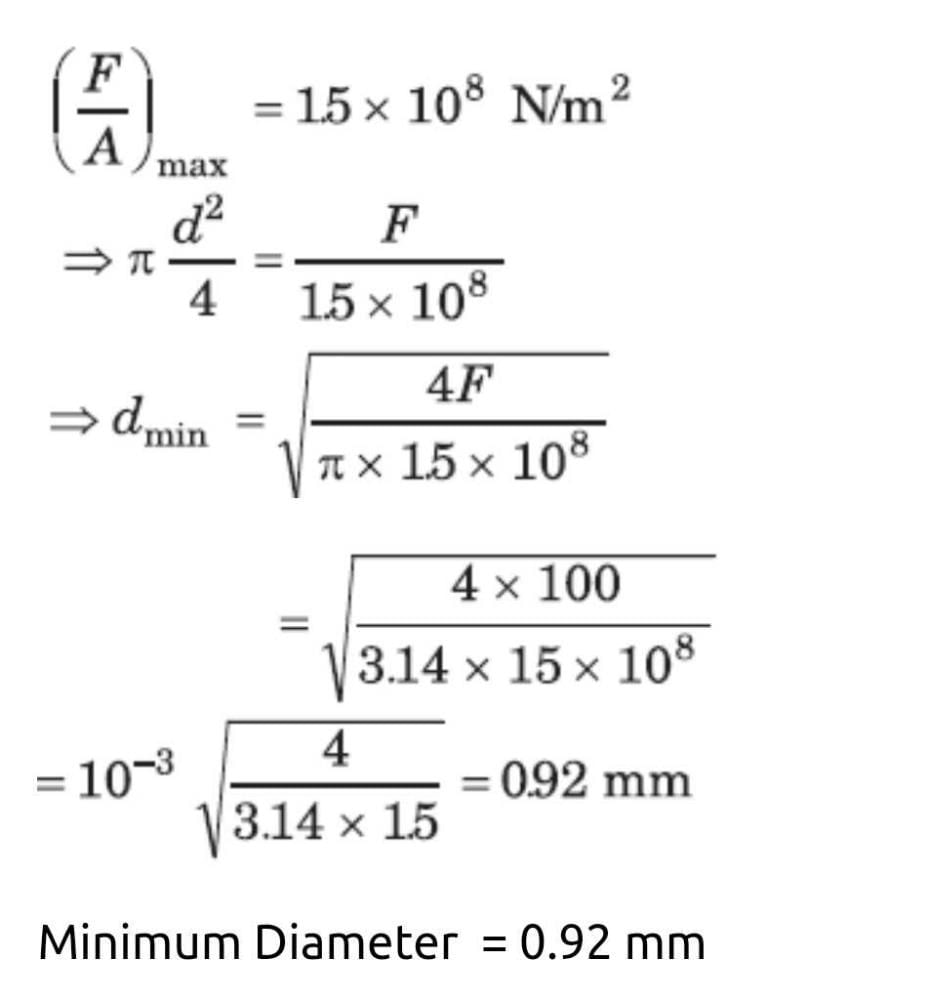 If the elastic limit of copper is 1.50 108 N/ m2, determine the minimum