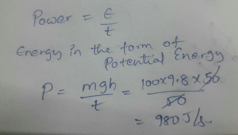 The average power required to lift a 100 kg mass through a height of 50
