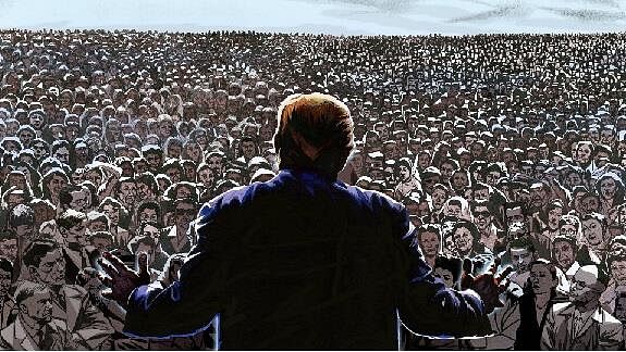 Picture depicting President addressing people