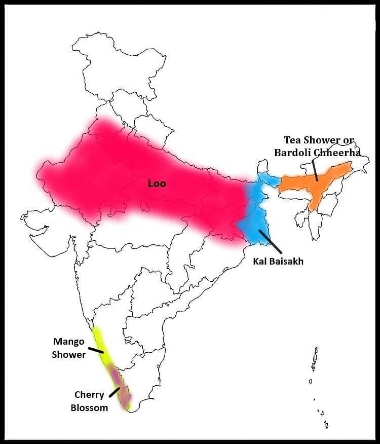 Regions of Mango Shower and Kal Baisakh
