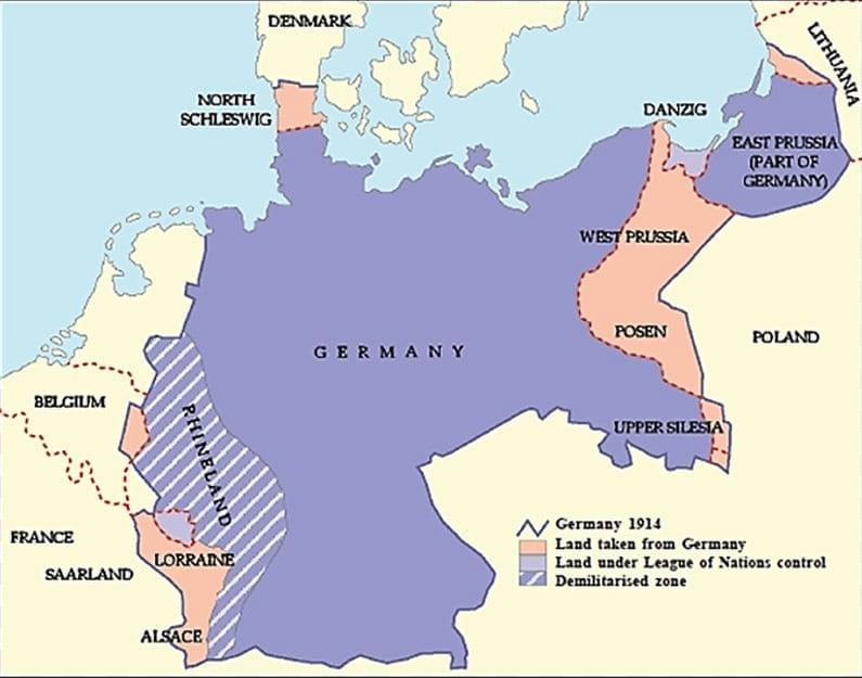 Parts of Territory that Germany lost after the Treaty of Versailles