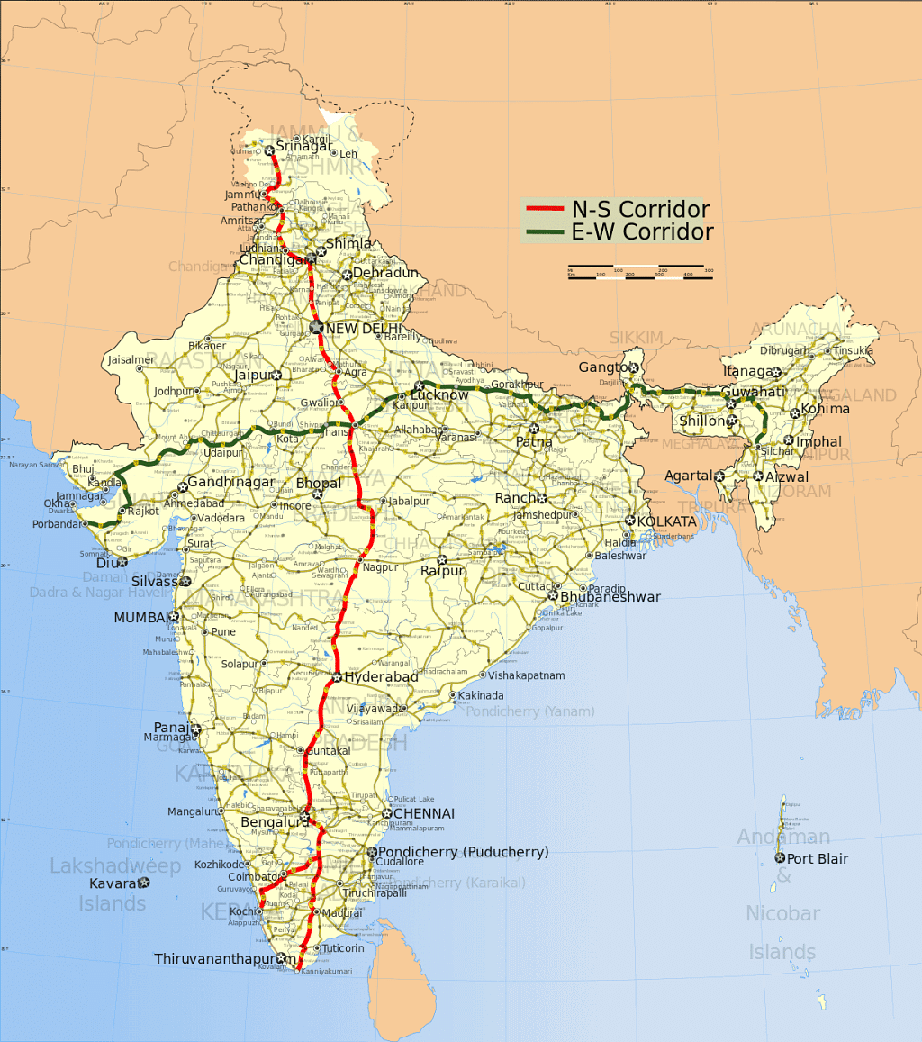 Fig: East west extension of India