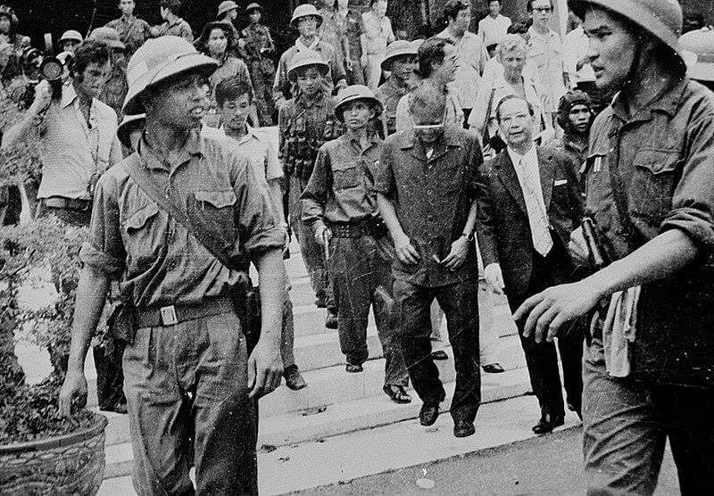 Fig: Dương Văn Minh, the last president of Vietnam is escorted away by PAVN soldiers