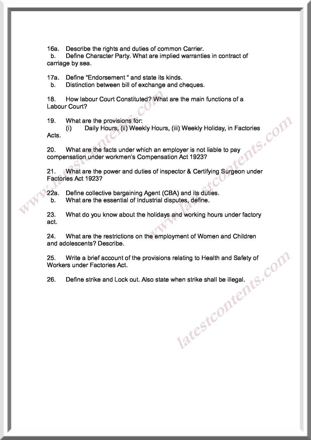 Business Law Important Questions Notes - Class 11