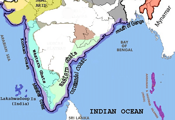 Map showing the position of Western and Eastern Ghats