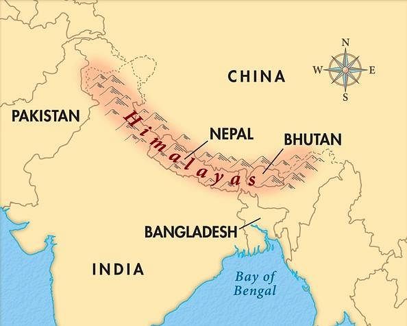 Himalayas on map