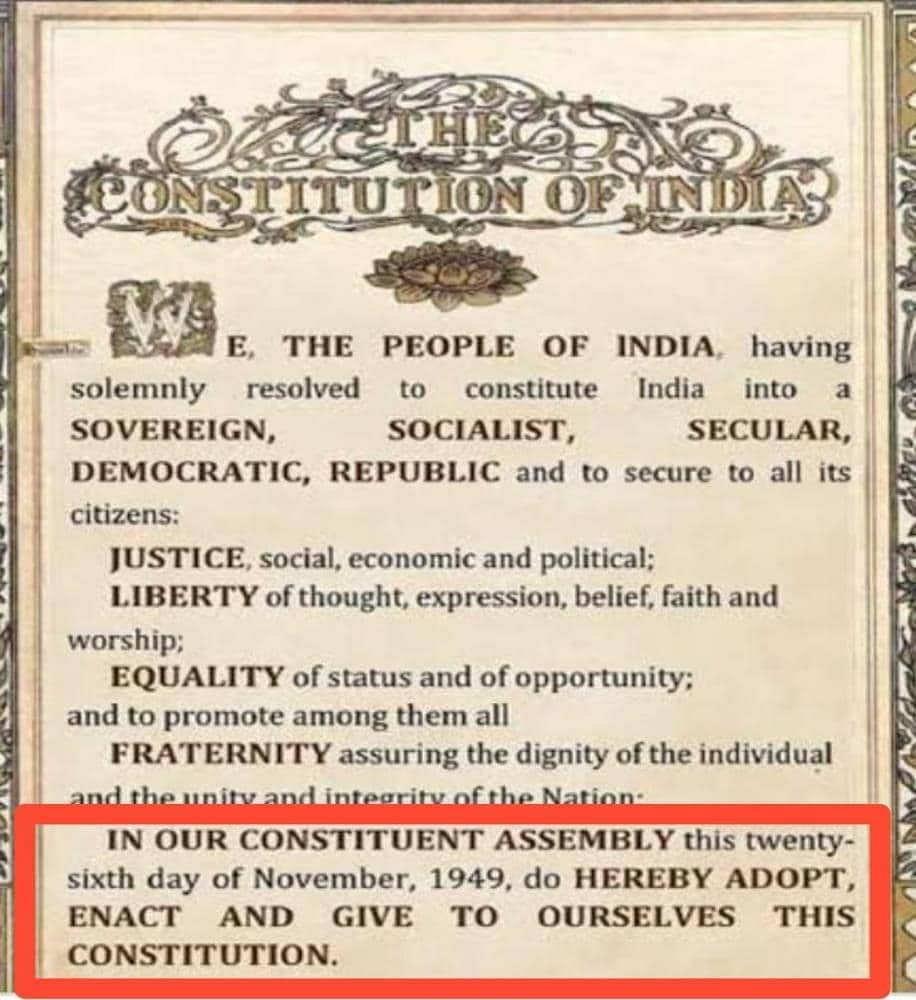 When Was The Constitution Of India Adopted And Enacted?a)26 November ...