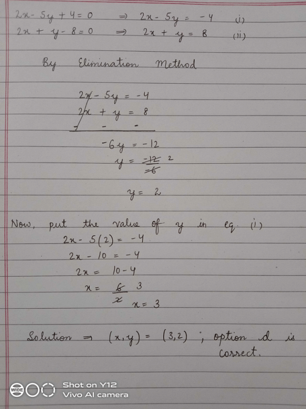 Find The Solution To The Following System Of Linear Equations 2x 5y 4 02x Y 8 0a 3 2 B 2 3 C 1 2 D 3 2 Correct Answer Is Option D Can You Explain This Answer Edurev Class 10 Question