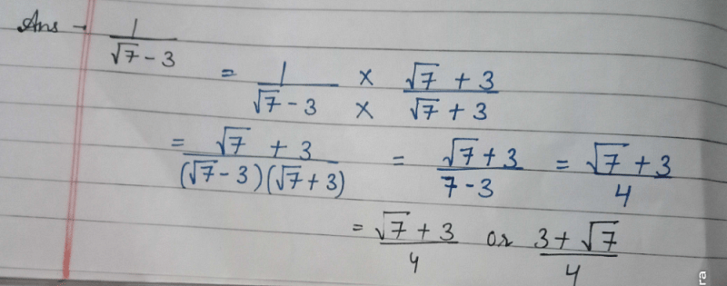 Rationalise The Denominator Of 1 7 3 Related Additional Question Answers Number System Edurev Class 9 Question