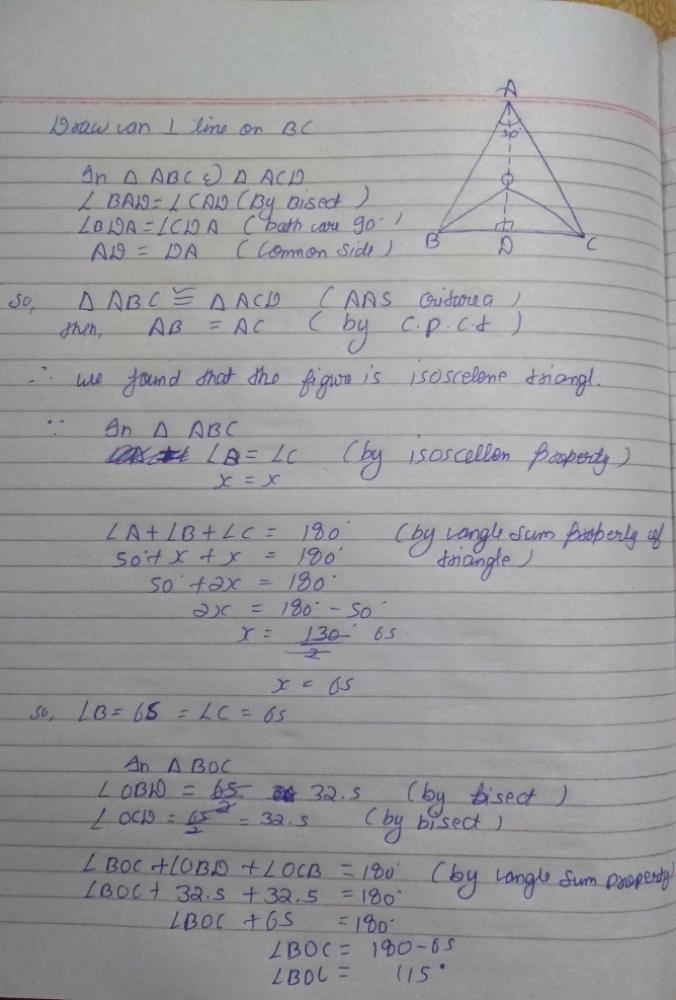 In the given figure, BO and CO are the bisectors ofandang;B andandang;C ...