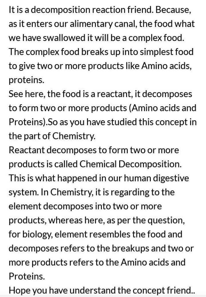 What type of reaction is represented by the digestion of food