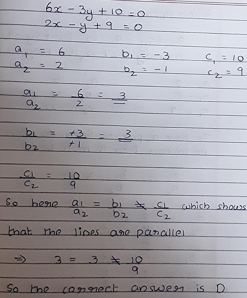 graphically-the-pair-of-equations-6x-3y-10-0-2x-y-9-0