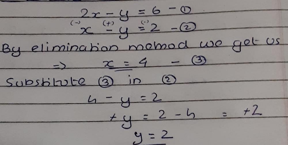 Solve Using Elimination Method 2x Y 6 X Y 2 Edurev Class 10 Question
