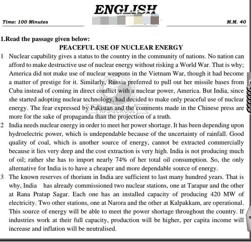 English test paper Notes - Class 12