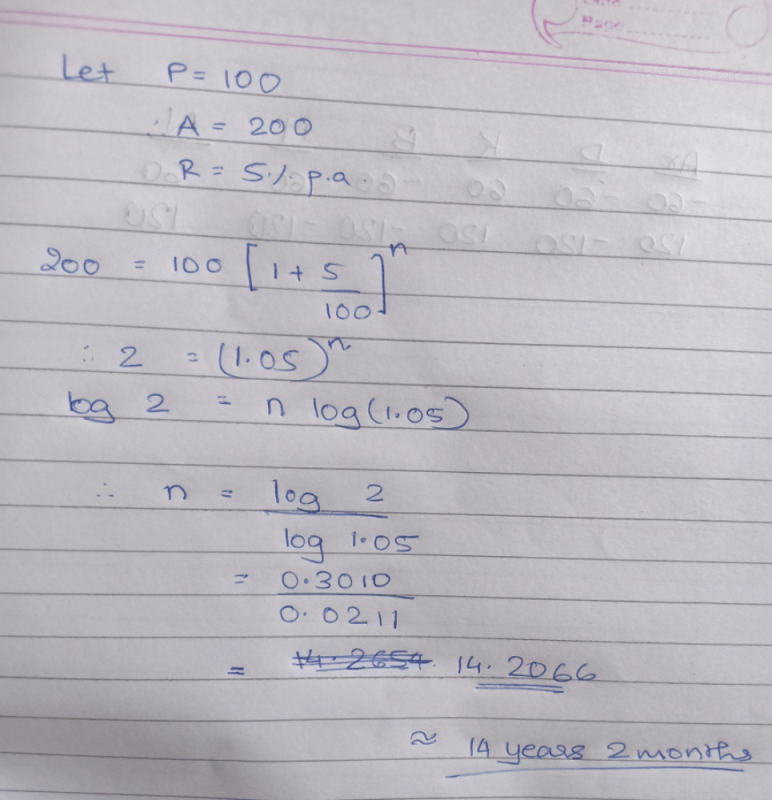 In how many years will a sum of money double at 5 p.a. compound