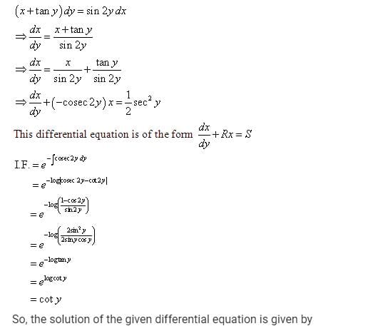 X Tany Dy Sin2y Dx Differential Equation Edurev Class 12 Question