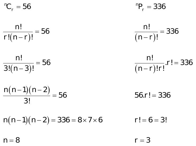 if ncr=56 and npr=336 find n