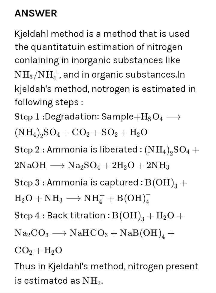 In Kjeldahls method, the nitrogen presence is estimated asa)NH3b)N2c)NOd)NOCorrect answer is