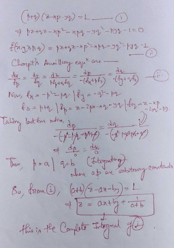 The Complete Integral Of P Q Z Mdash Xp Mdash Yq 1a Ax By A Z Mdash Ax Byc Z Ax Mdash Byd Z Ax