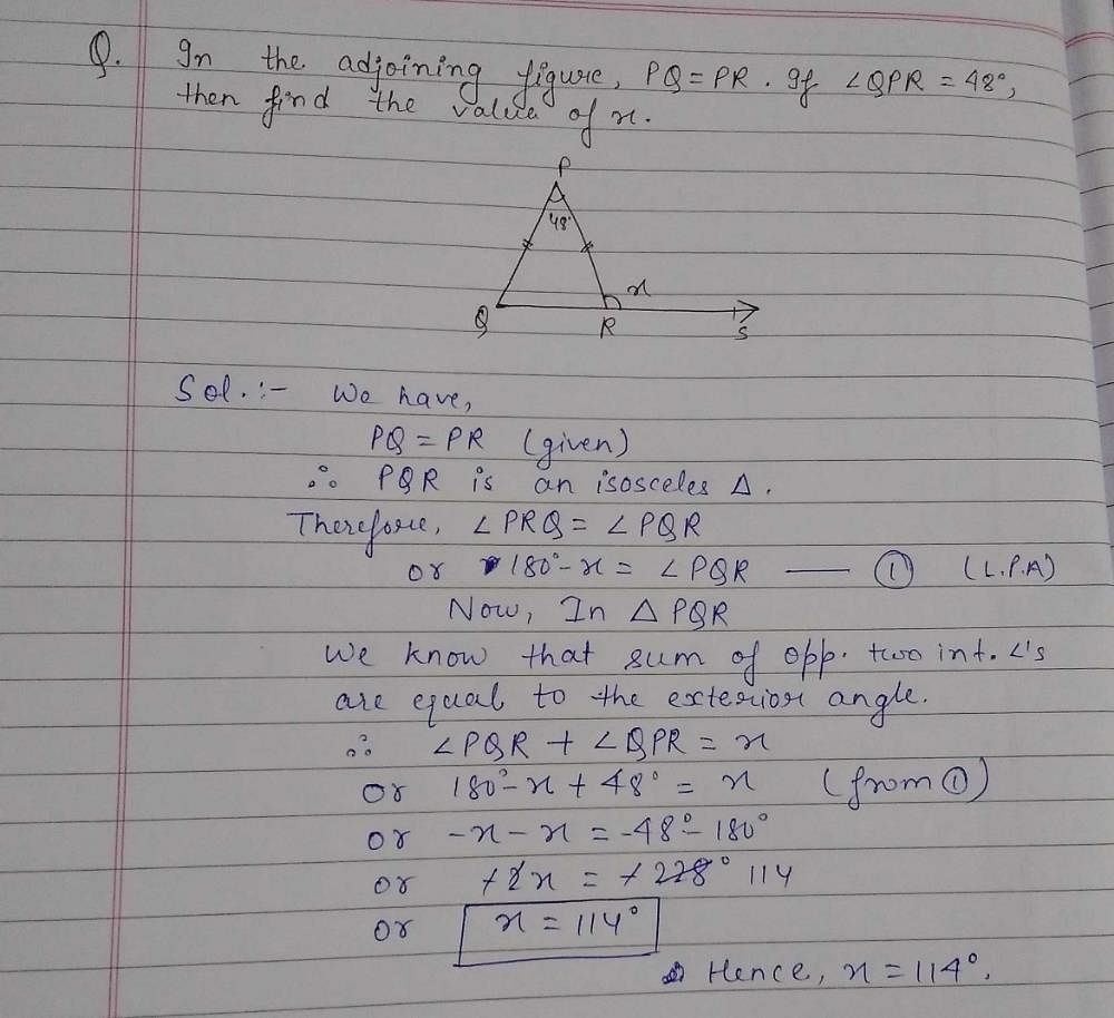 In The Adjoining Fig Pq Pr Ifandangqpr 48 Then Value Of X Isa114b96c132d104correct 7713