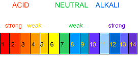pH value shown by different colours