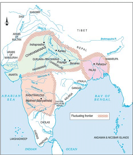 The major ruling dynasties in different parts of the subcontinent between the seventh and twelfth centuries