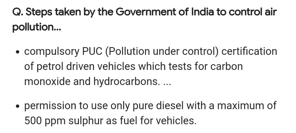 Steps Taken By Government Of India To Control Air Pollution Include 