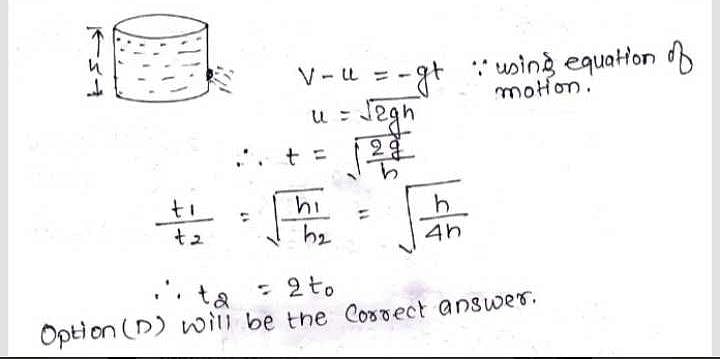 A cylindrical vessel filled with water upto the height H becomes empty ...