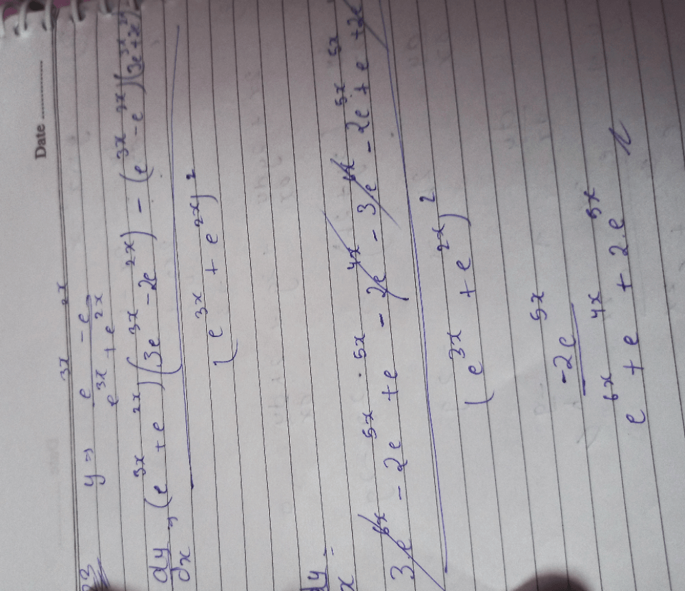 If Y E 3x E 2x Divided By E 3x E 2x Then Dy Divided By Dx Is Equal Toa 2e 5xb 1 E 5x E 2x 2c E 5x E 5x E 2x D None Edurev Ca Foundation Question If Y E 3x E 2x Divided By E 3x E 2x Then Dy Divided By Dx Is Equal Toa 2e 5xb 1 E 5x E 2x 2c E 5x E 5x E 2x D None Edurev Ca Foundation Question