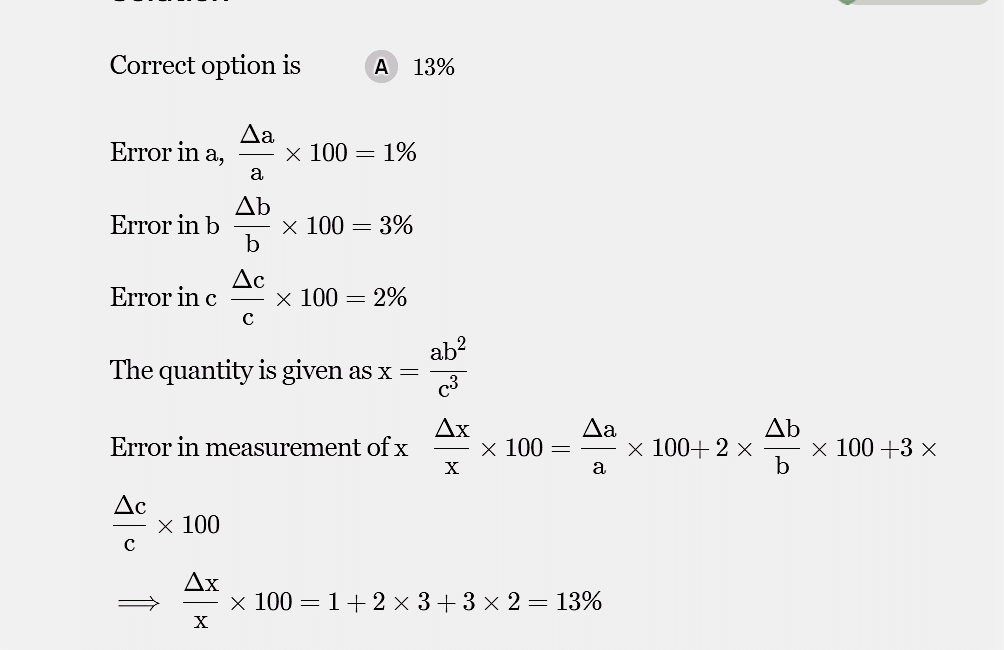 An experiment measures quantities a, b, c and is calculated from If the ...