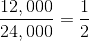 $\frac{12,000}{24,000} = \frac{1}{2}$