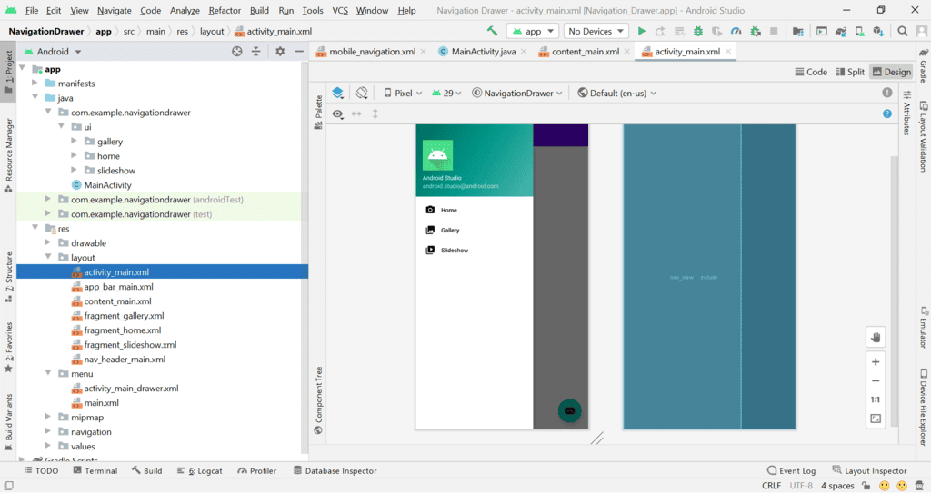 Different types of activities in android studio software development